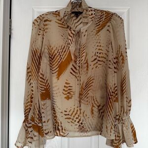 Banana Republic Earth-tone Print Sheer Blouse Medium